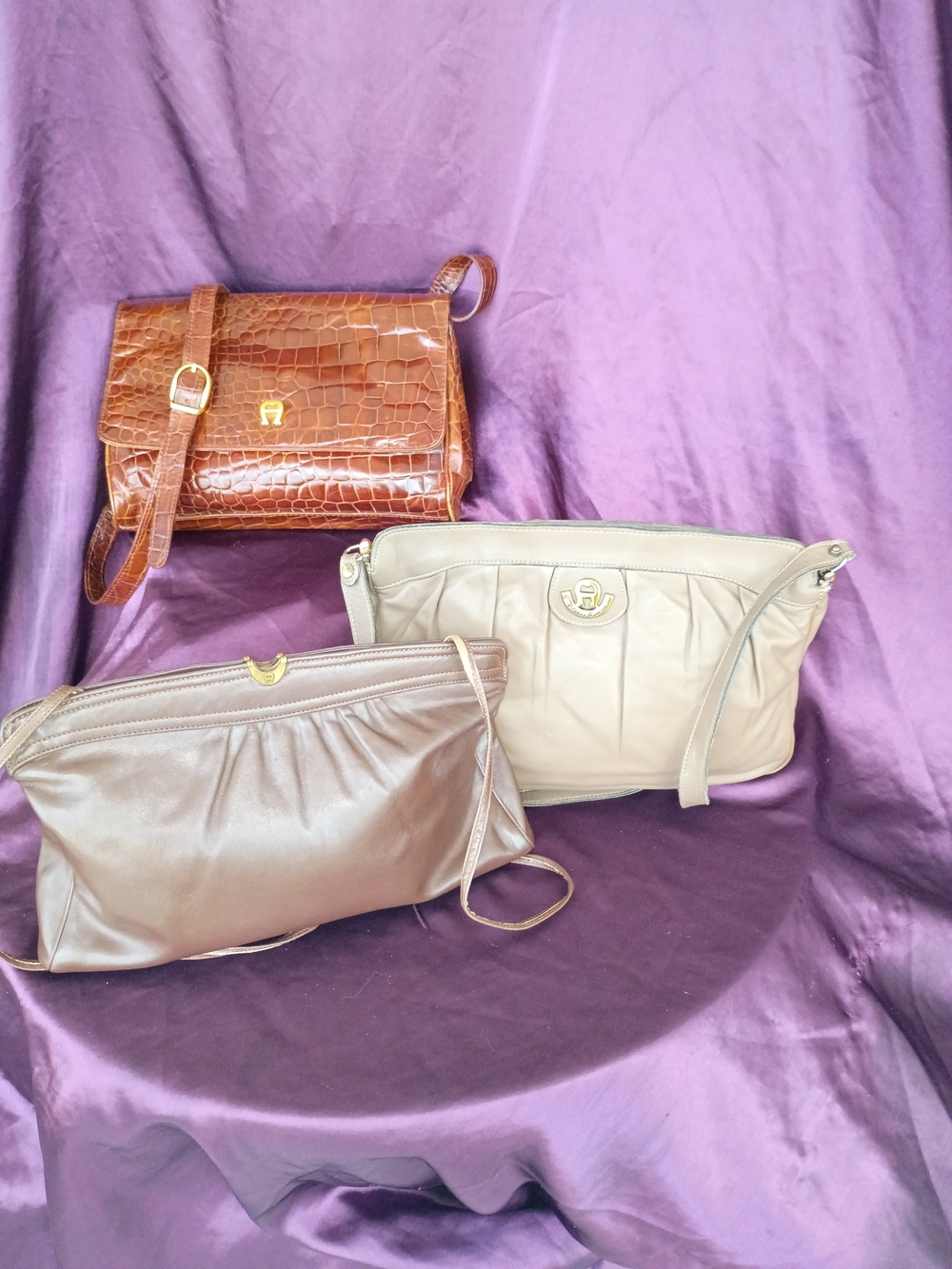 Etienne Aigner Brown Croc-Embossed Crossbody with Two Neutral Leather Bags